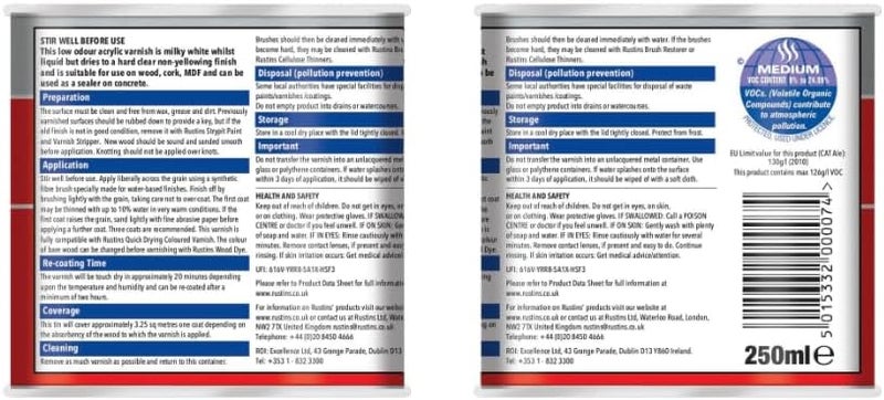 Rustins Quick Dry Varnish Clear Gloss 250ml - Fast Drying Wood Finish - Image 2